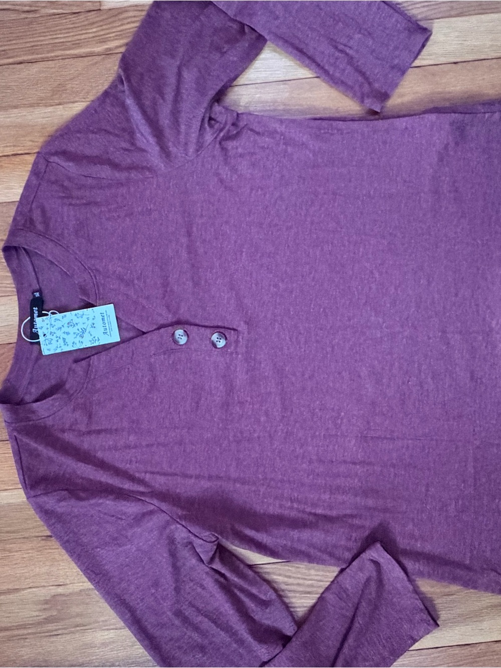 Heather Plum Long-Sleeve Henley Top - Comfortable Everyday Tee